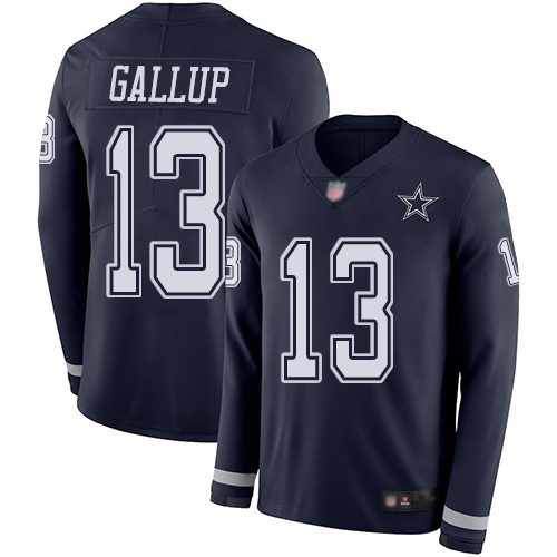 Men Dallas Cowboys Limited Navy Blue Michael Gallup #13 Therma Long Sleeve NFL Jersey->nfl t-shirts->Sports Accessory